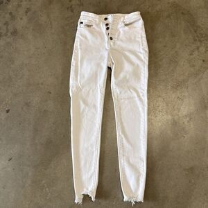 KanCan High Rise Ankle Skinny Jeans Distressed Stretch 3 / 25 Button Fly Raw Hem